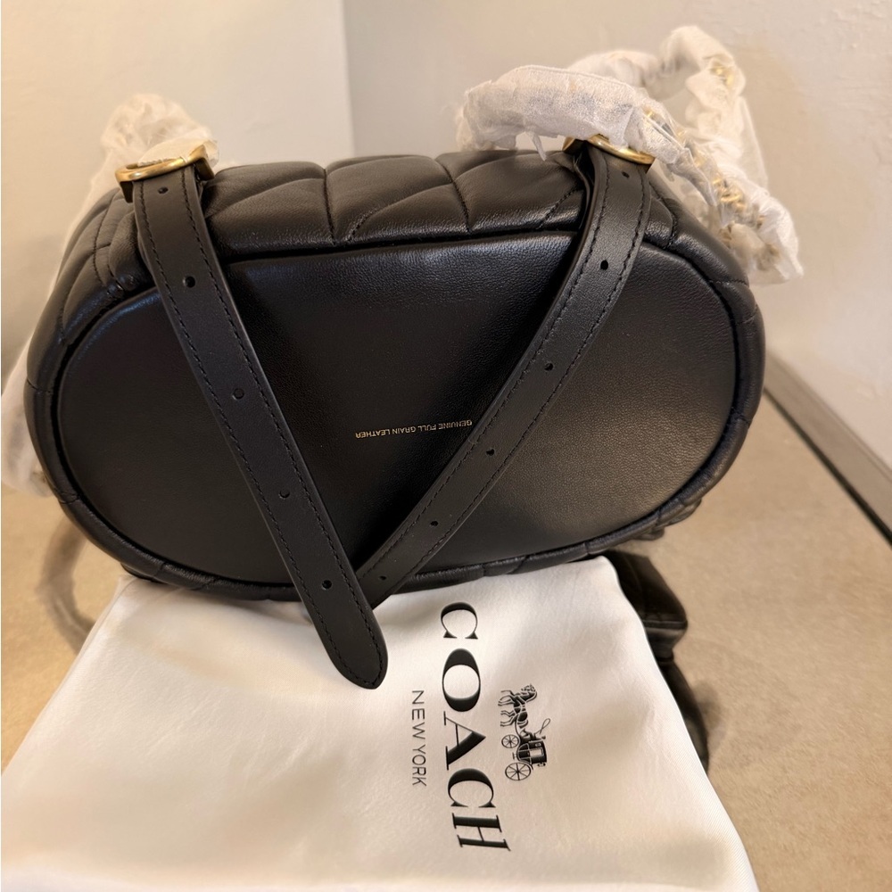 COACH Black Quilted Leather C Backpack with Gold Hardware - Picture 9 of 9